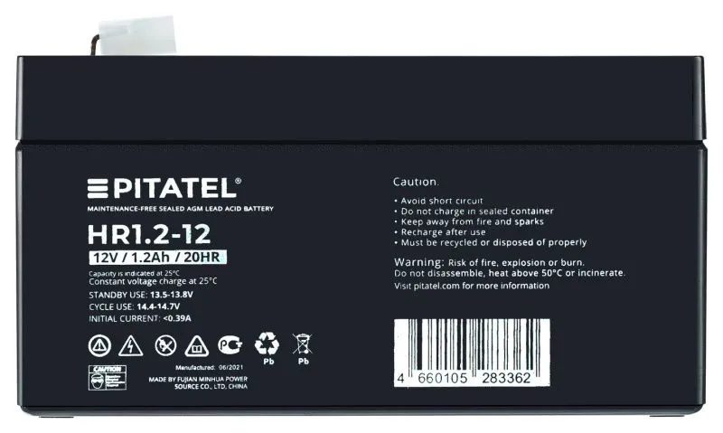 Аккумулятор Pitatel HR1.2-12, 12V 1.2Ah